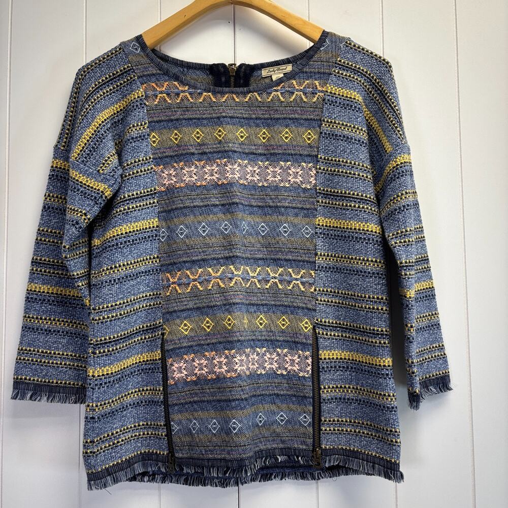 Lucky Brand‎ Womens Boho Southwestern Tribal Fringe Hems Woven Sweater Size XS